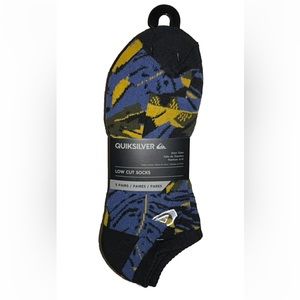 Quicksilver Low Cut Socks 5 Pair Men's 6-12 Black & Multicolor w Mixed Logo Surf